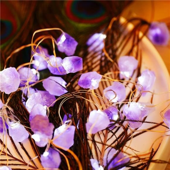 Decorative Lights Amethyst LED String Lights Battery Operated with Remote 10 ft - Picture 2 of 6